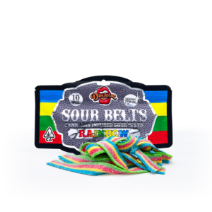 Devour Sour Belts cannabis-infused gummy belts with 3000mg THC total, featuring colorful sour candy belts in branded packaging, available for nationwide THC edible shipping across the USA from Express Blooms